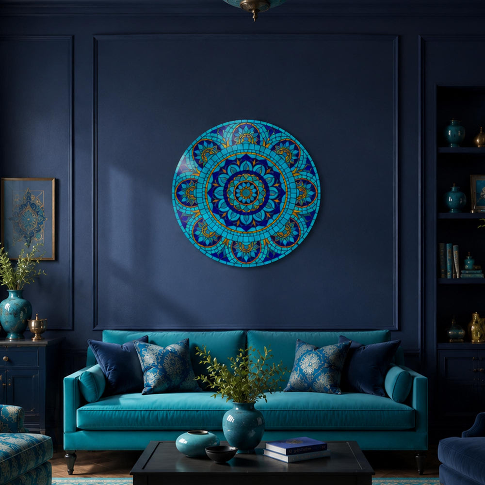 Turquoise Mosaic Mandala III in a modern room