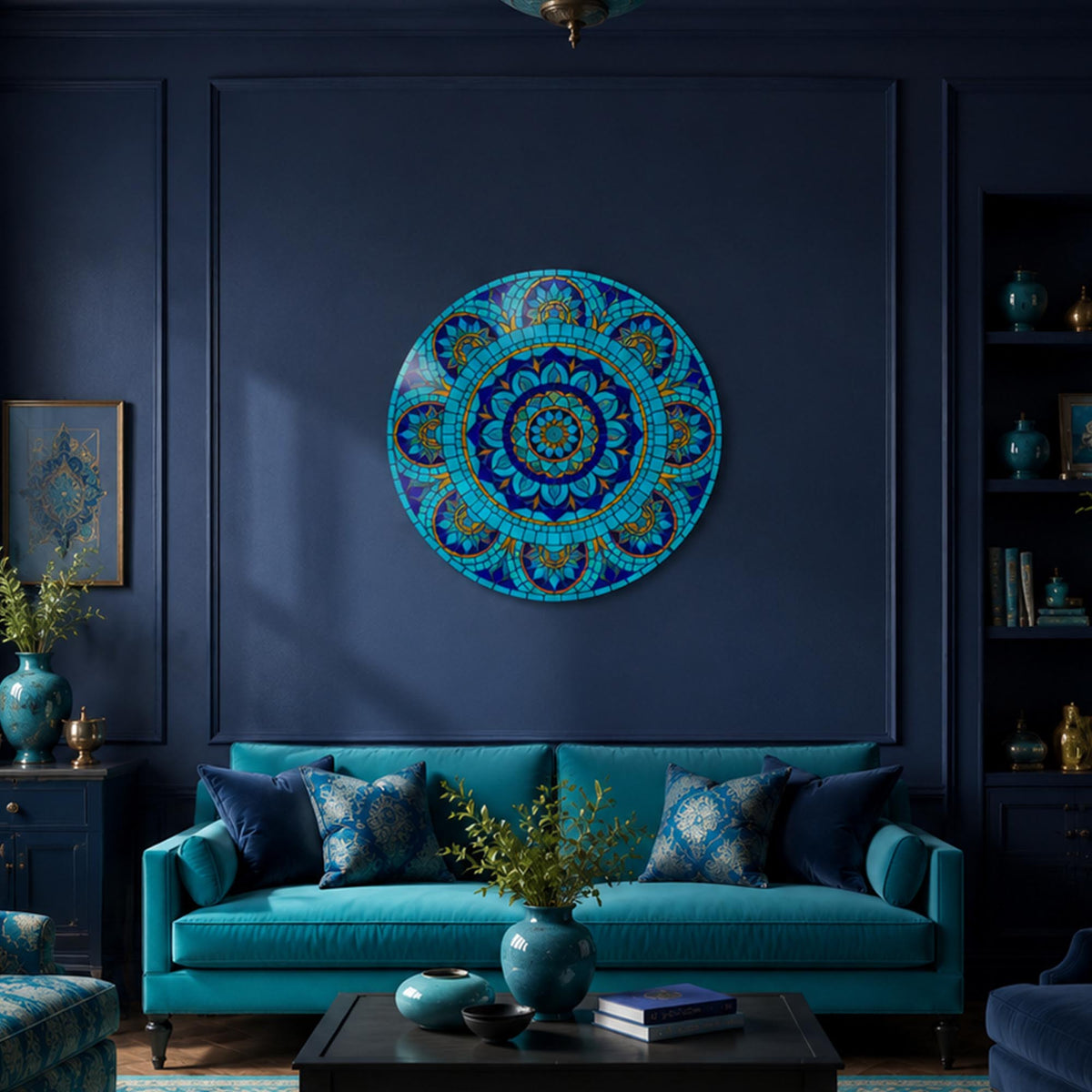 Turquoise Mosaic Mandala III in a modern room