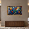 Jeweled World Map with gold frame