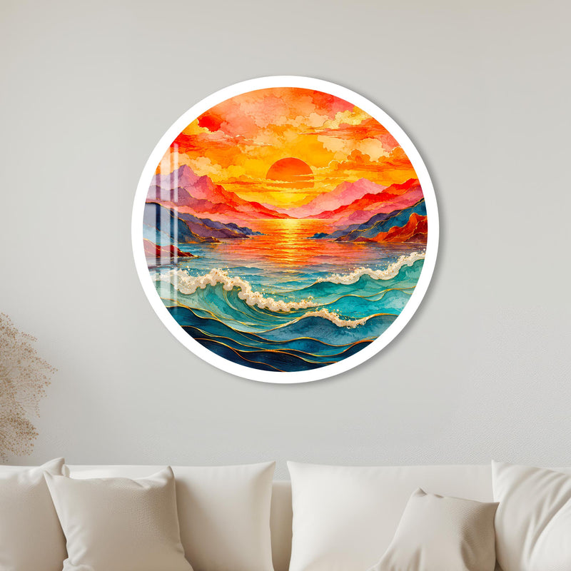 Golden Tide Sunset with white frame