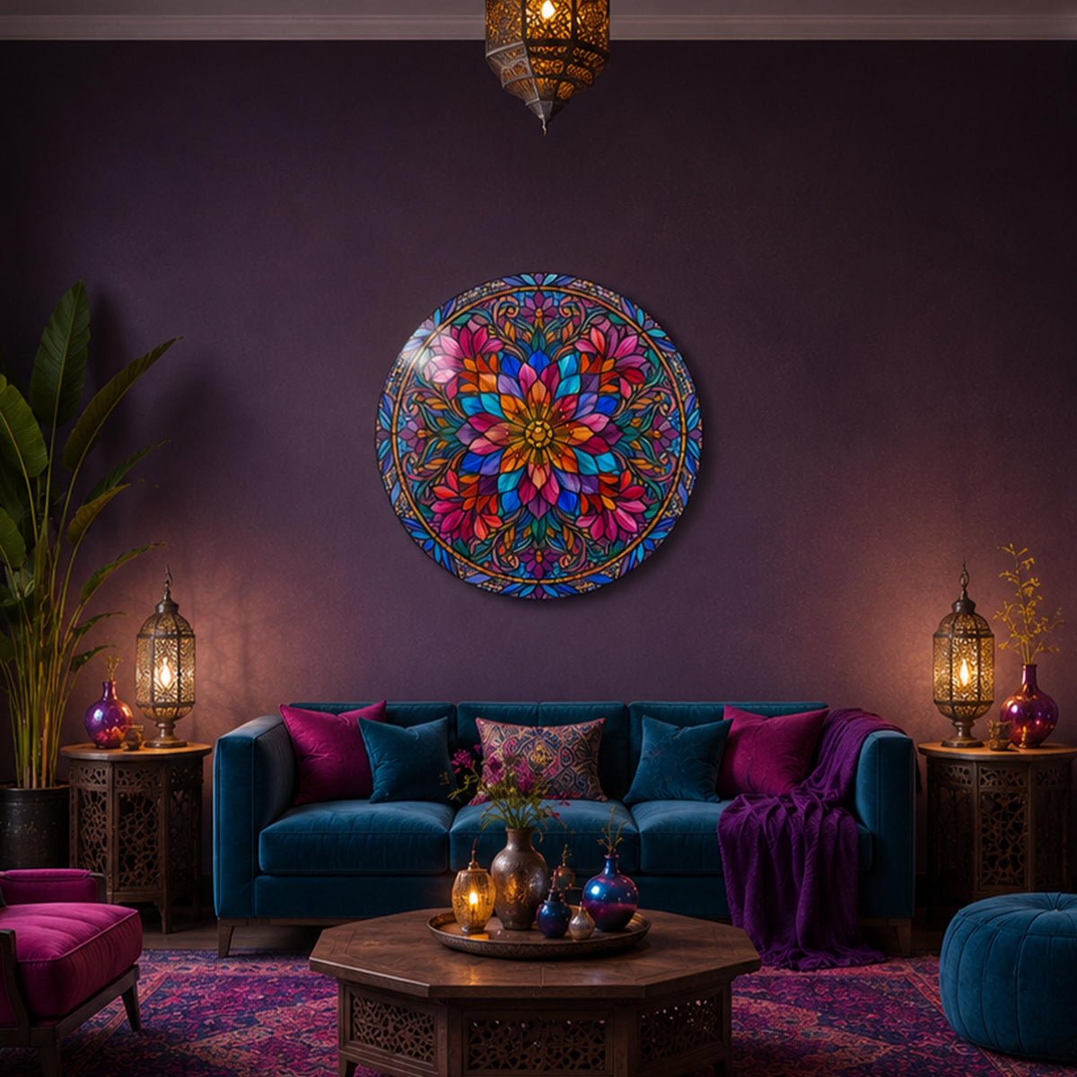 Jeweled Floral Mandala in a modern room