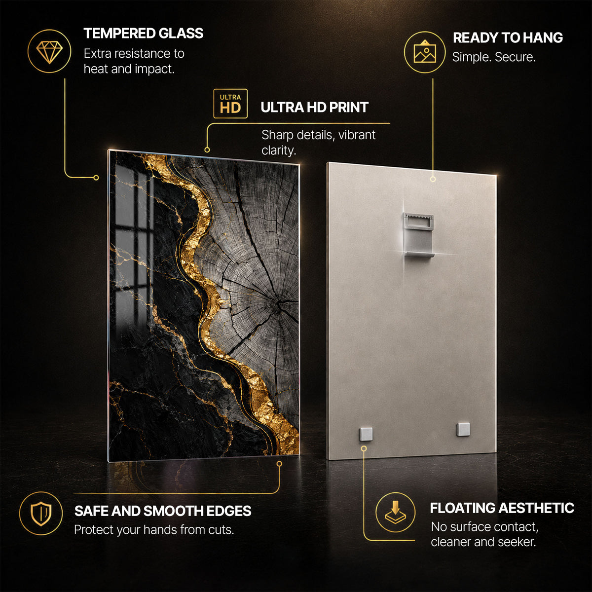 Golden Tree Ring — tempered glass, ultra HD print, ready to hang