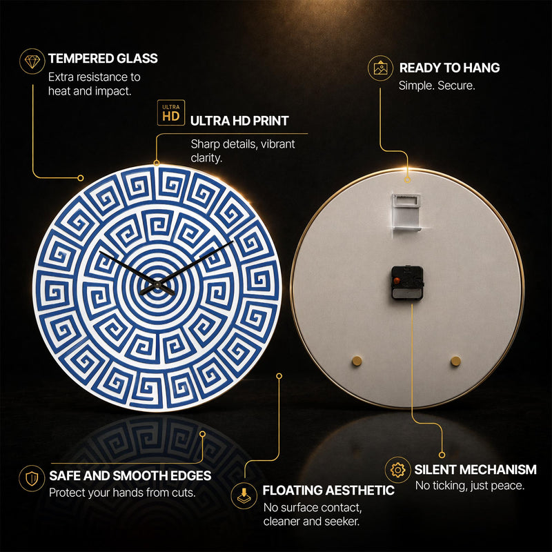 Greek Key Spiral — tempered glass, ultra HD print, ready to hang