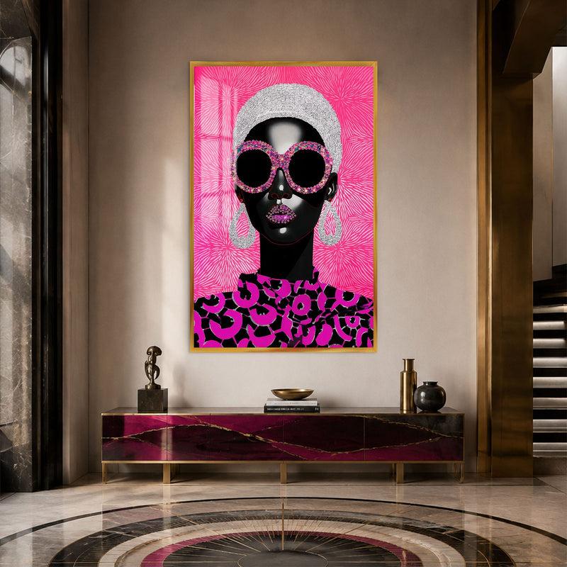 Artronauts Glass Print 12x18 cm | 4.7"x7.1" / Gold Pink Crystal Diva Glass Wall Art
