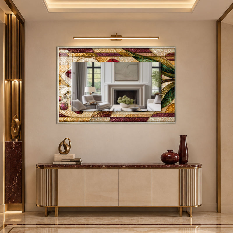 Jeweled Botanical Mosaic with silver frame