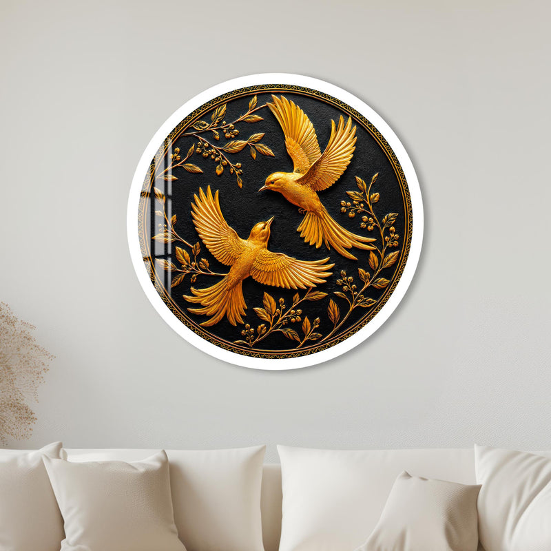 Twin Golden Swallows with white frame