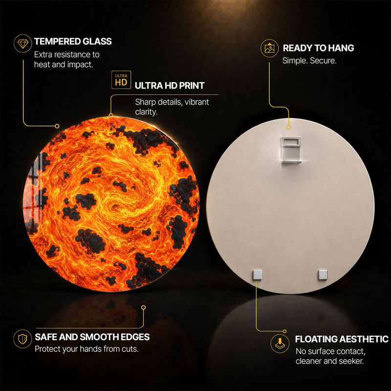 Molten Fire Vortex — tempered glass, ultra HD print, ready to hang