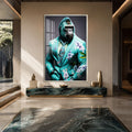 Artronauts Glass Print 12x18 cm | 4.7"x7.1" / Silver Turquoise Gentleman Gorilla Glass Wall Art