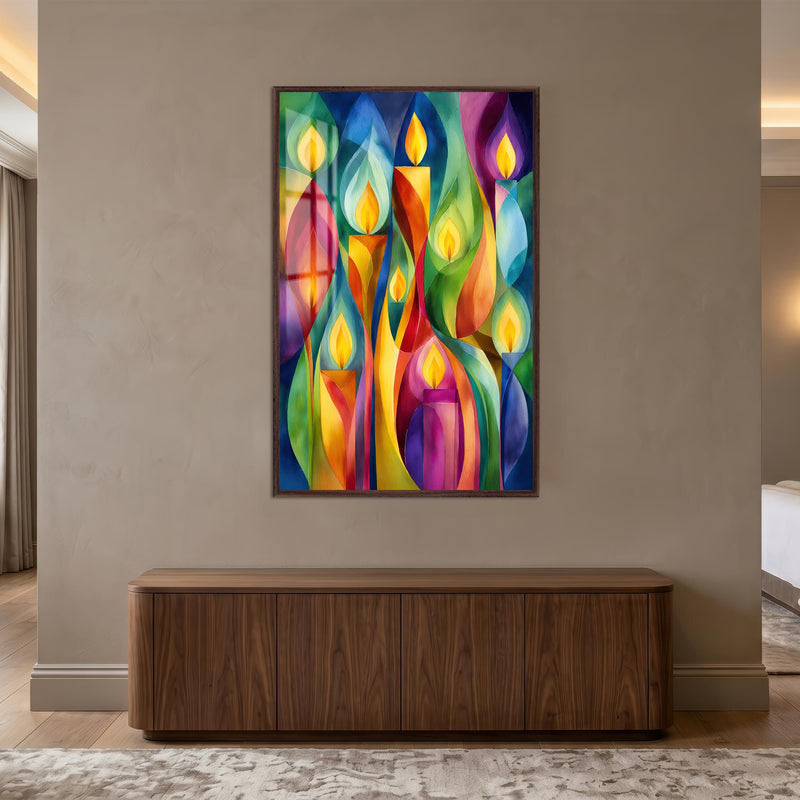 Radiant Candle Mosaic with walnut frame
