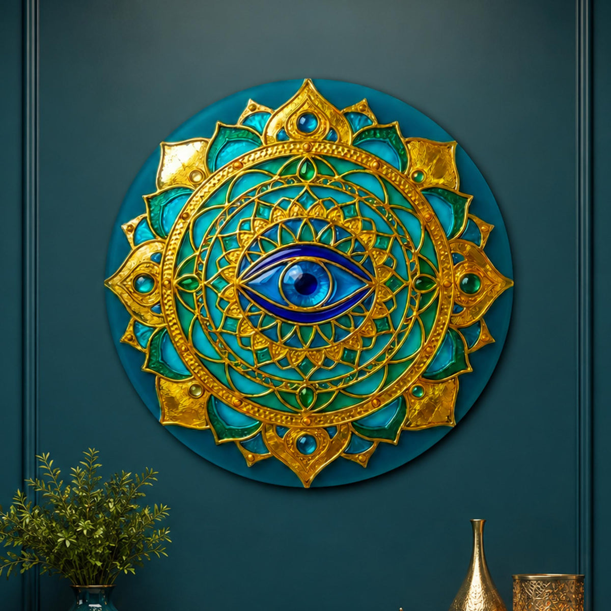 Turquoise Oracle Eye — tempered glass, ultra HD print, ready to hang