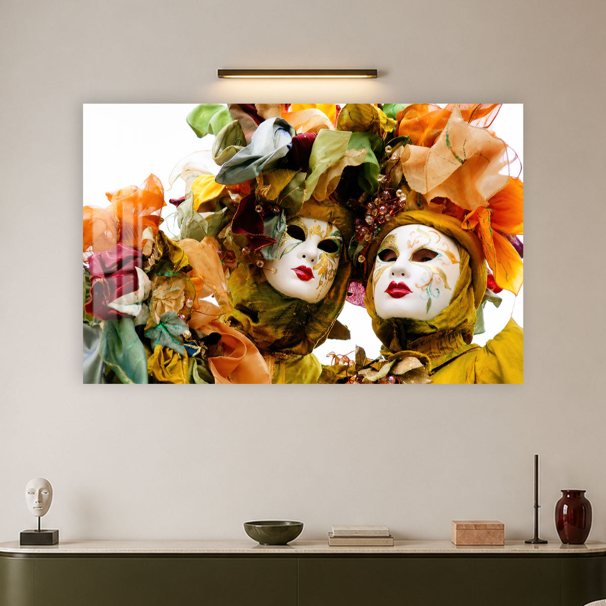 Venetian Carnival Masks in a modern room