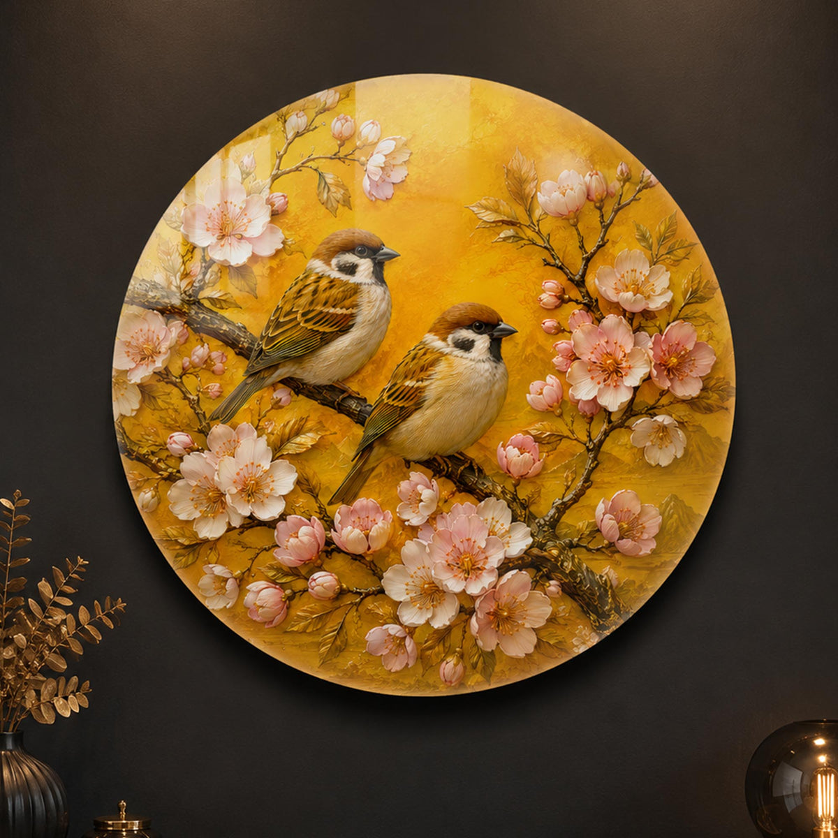 Sparrows In Blossom in a modern room