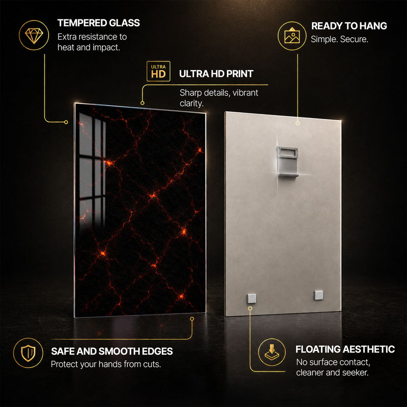 Molten Ember Veins — tempered glass, ultra HD print, ready to hang