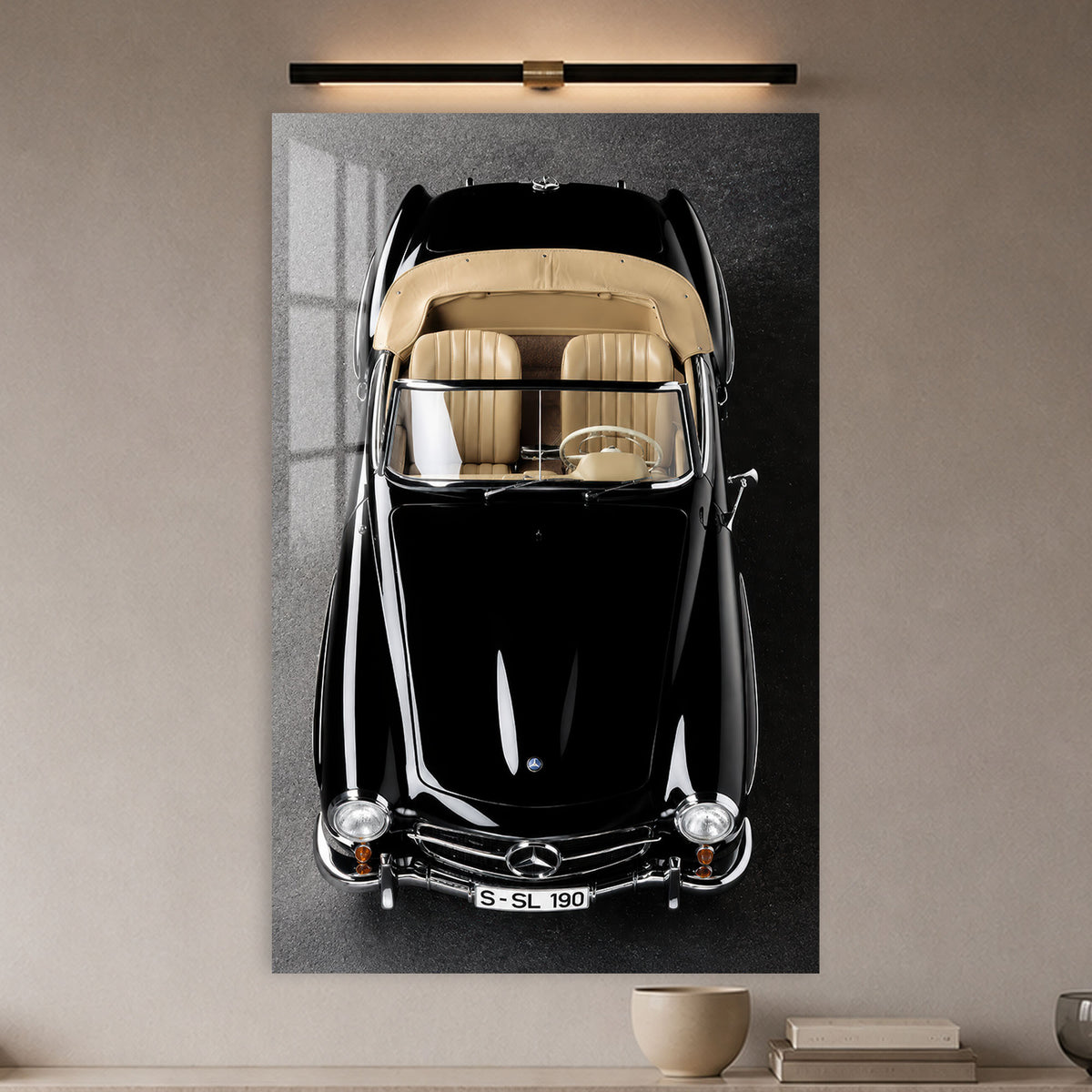 Classic Black Roadster in a modern room