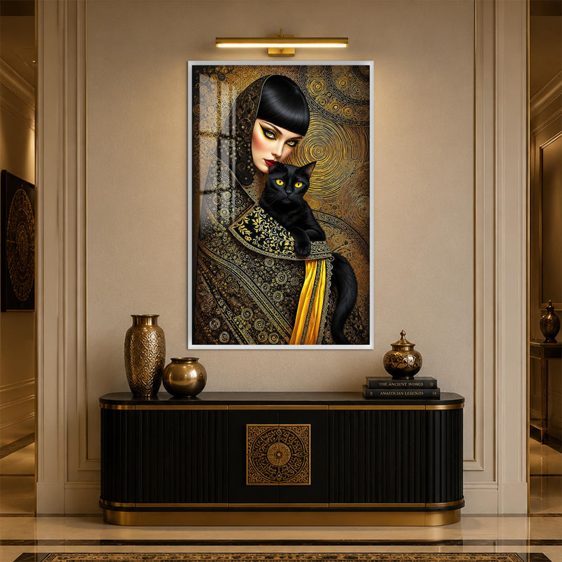 Golden Feline Muse with white frame
