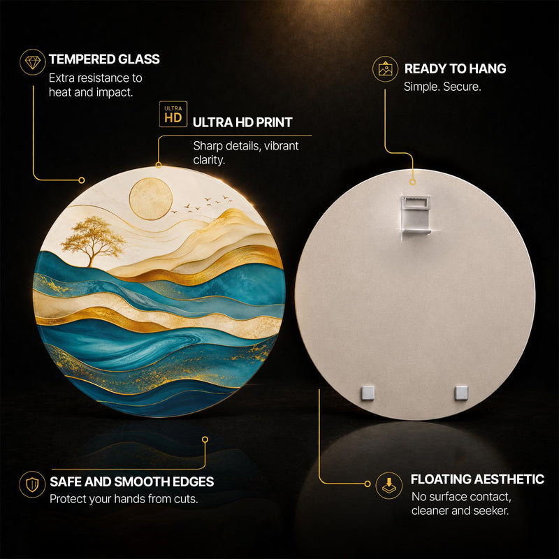 Gilded Teal Horizon — tempered glass, ultra HD print, ready to hang