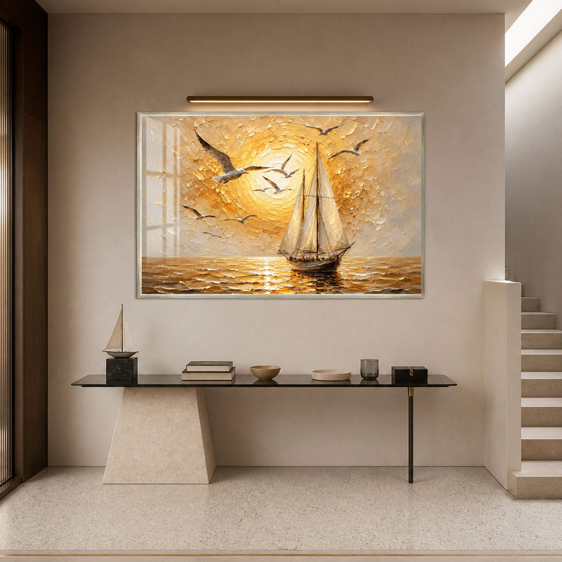 Golden Sunset Voyage with silver frame