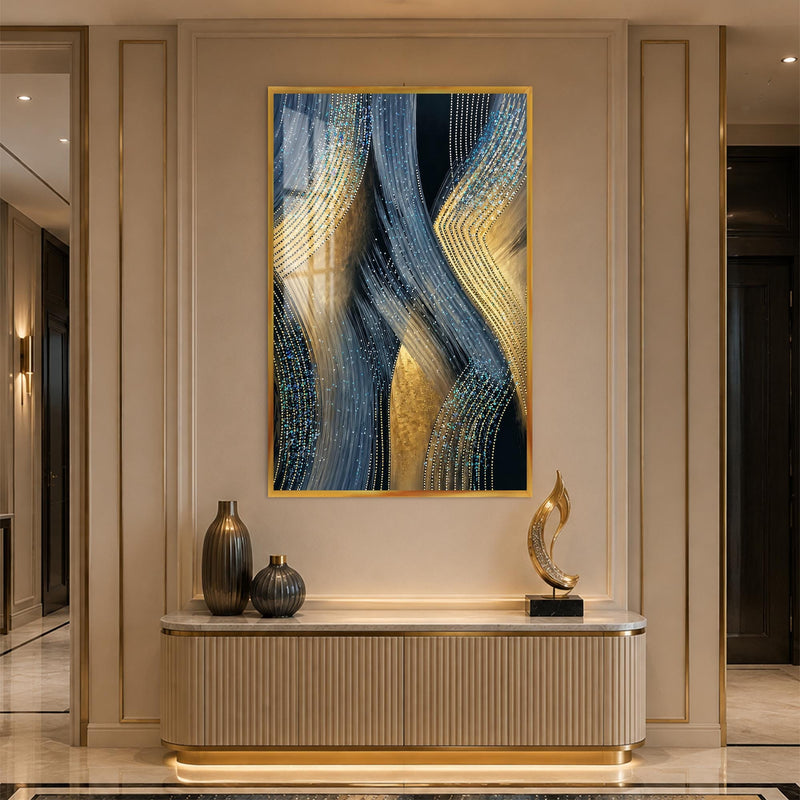 Artronauts Glass Print 12x18 cm | 4.7"x7.1" / Gold Gilded Sapphire Currents Glass Wall Art