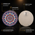Sapphire Mosaic Mandala — tempered glass, ultra HD print, ready to hang