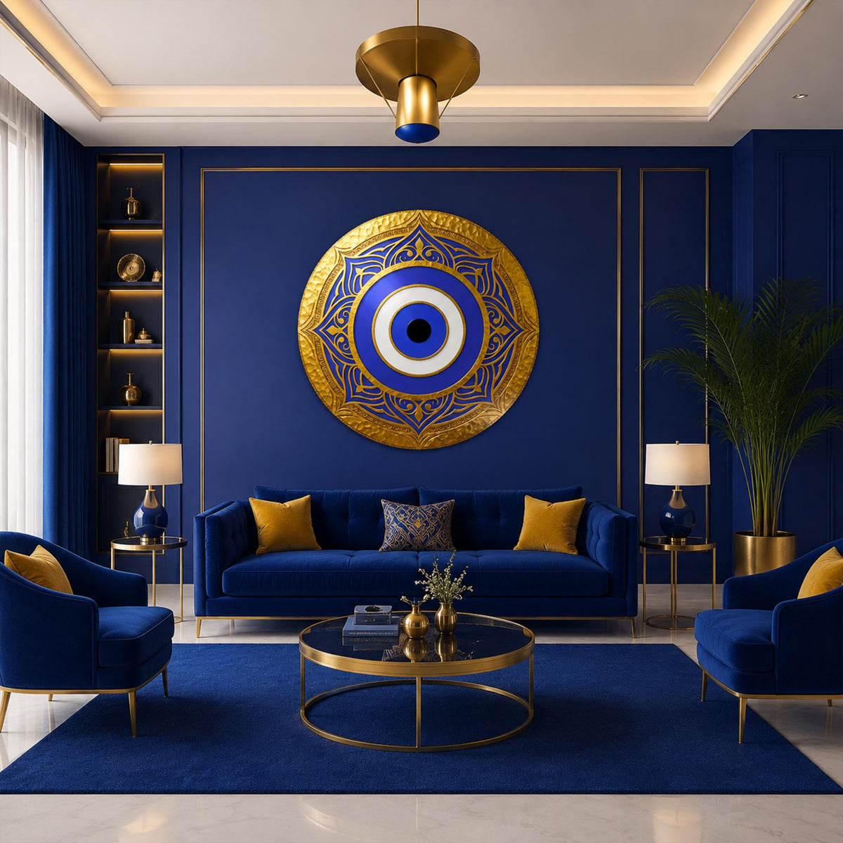Royal Blue Evil Eye in a modern room
