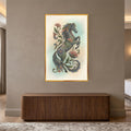 Floral Midnight Stallion with gold frame