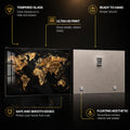 Golden World Map — tempered glass, ultra HD print, ready to hang
