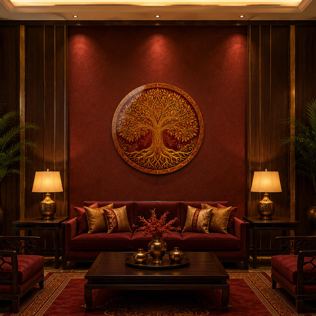 Crimson Tree Of Life in a modern room
