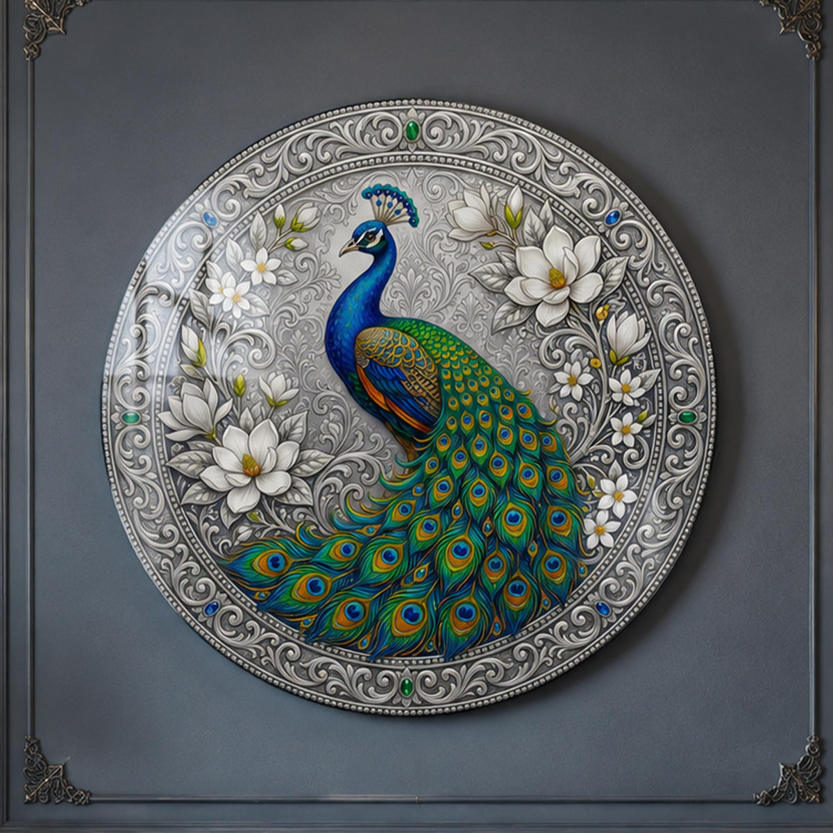 Regal Peacock II — tempered glass, ultra HD print, ready to hang