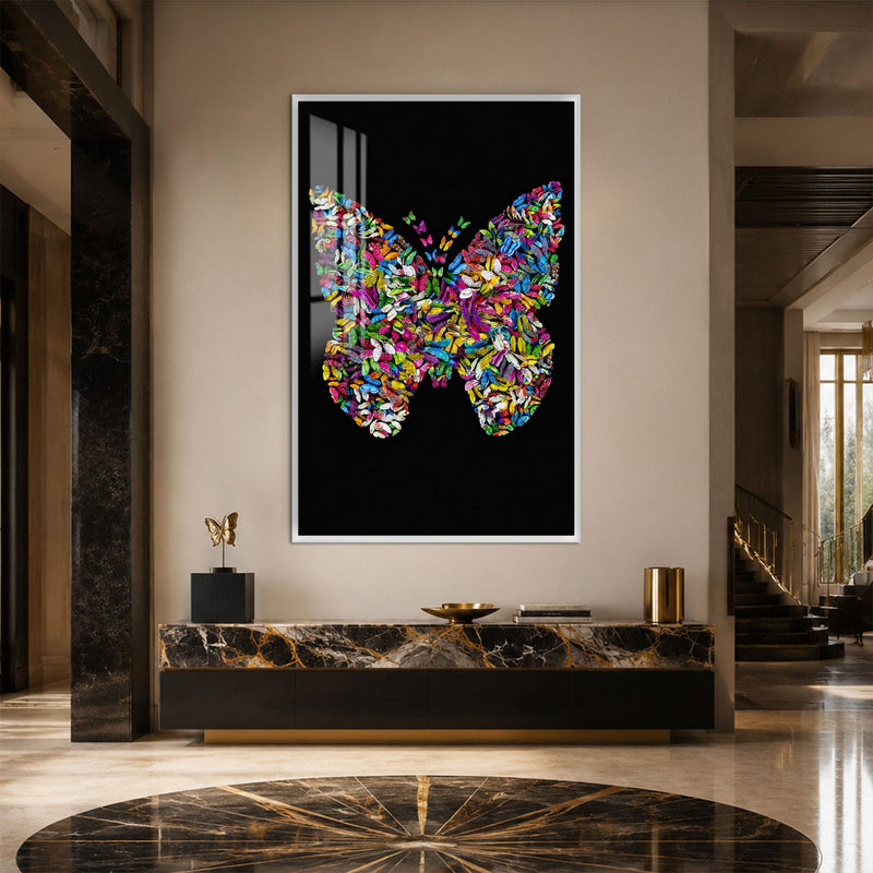 Artronauts Glass Print 12x18 cm | 4.7"x7.1" / White Butterfly Ascension Glass Wall Art