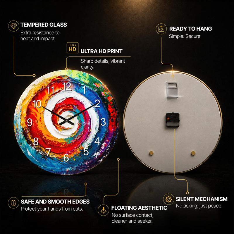 Vibrant Colour Swirl — tempered glass, ultra HD print, ready to hang
