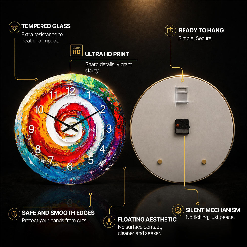 Vibrant Colour Swirl — tempered glass, ultra HD print, ready to hang