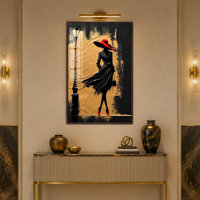 Crimson Hat Elegance with walnut frame