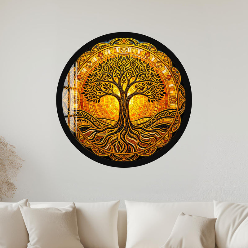 Sunlit Tree Of Life with gold frame