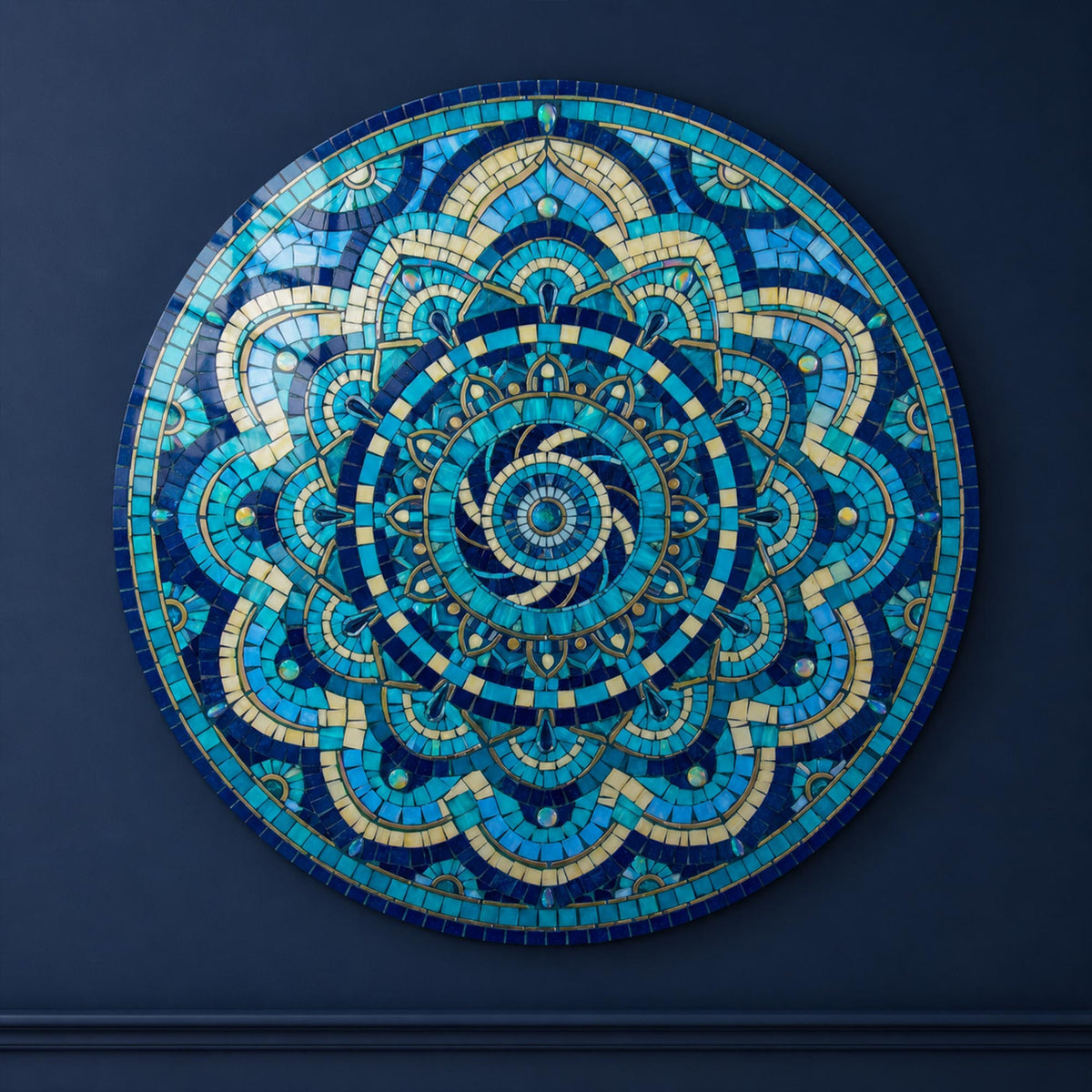 Azure Mosaic Mandala in a modern room