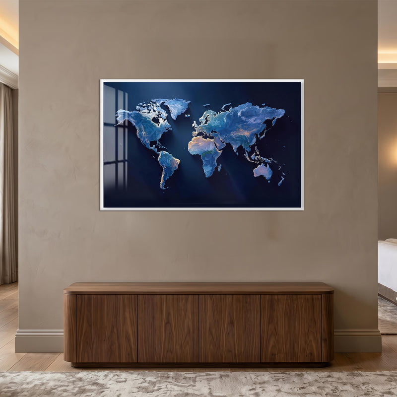Midnight World Map with white frame