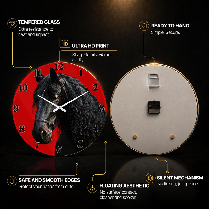Majestic Black Horse — tempered glass, ultra HD print, ready to hang