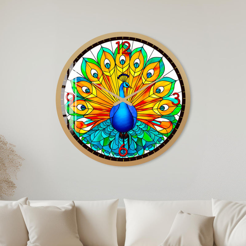 Stained Glass Peacock with gold frame