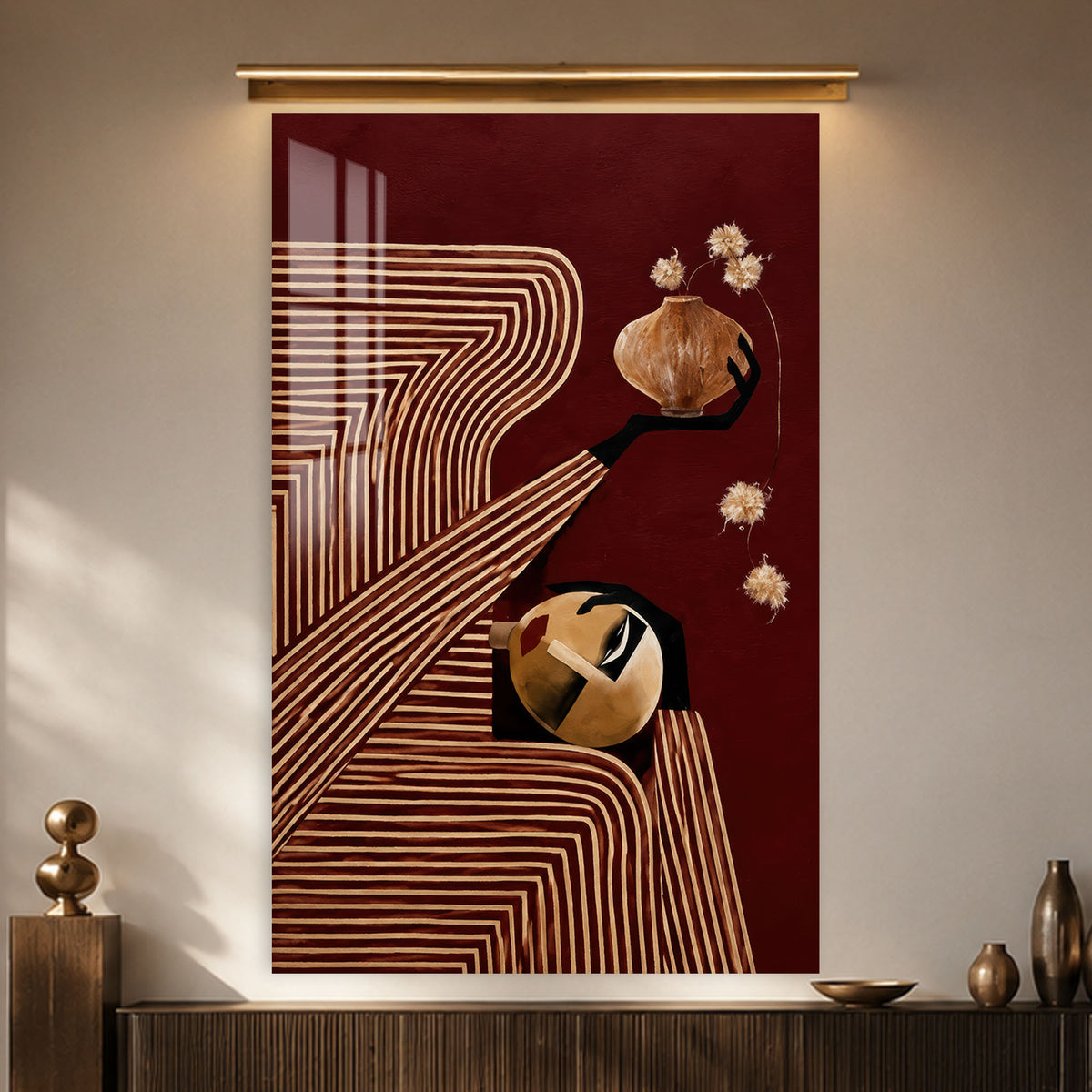 Crimson Lines in a modern room