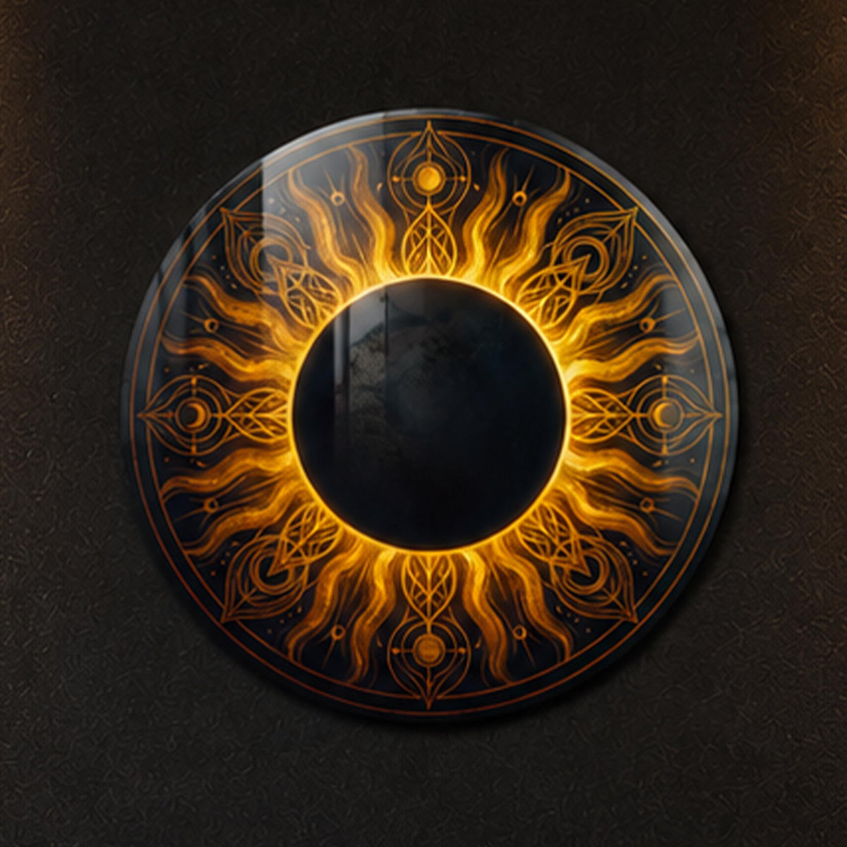 Golden Solar Eclipse — tempered glass, ultra HD print, ready to hang