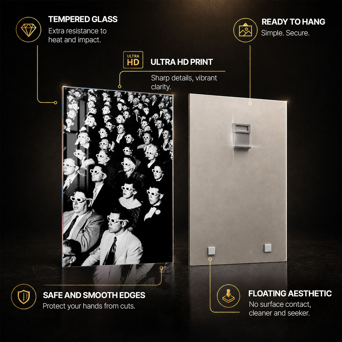 The 3D Audience — tempered glass, ultra HD print, ready to hang
