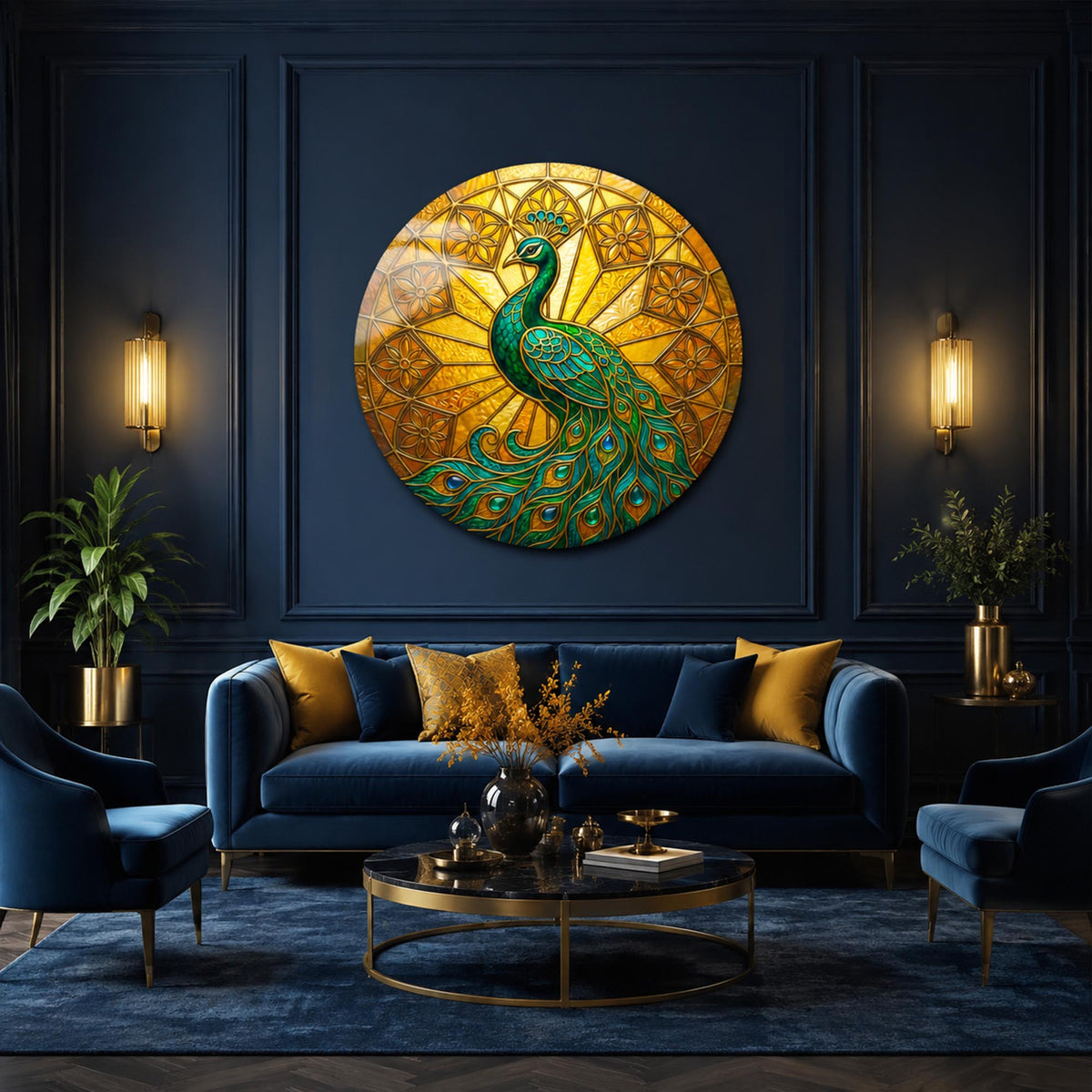 Emerald Peacock II — tempered glass, ultra HD print, ready to hang