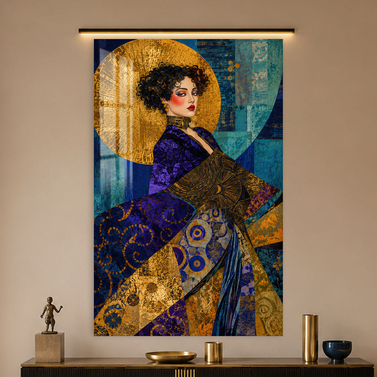 Golden Muse in a modern room