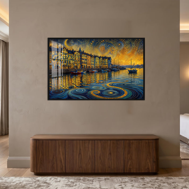 Golden Harbor Dreams with black frame