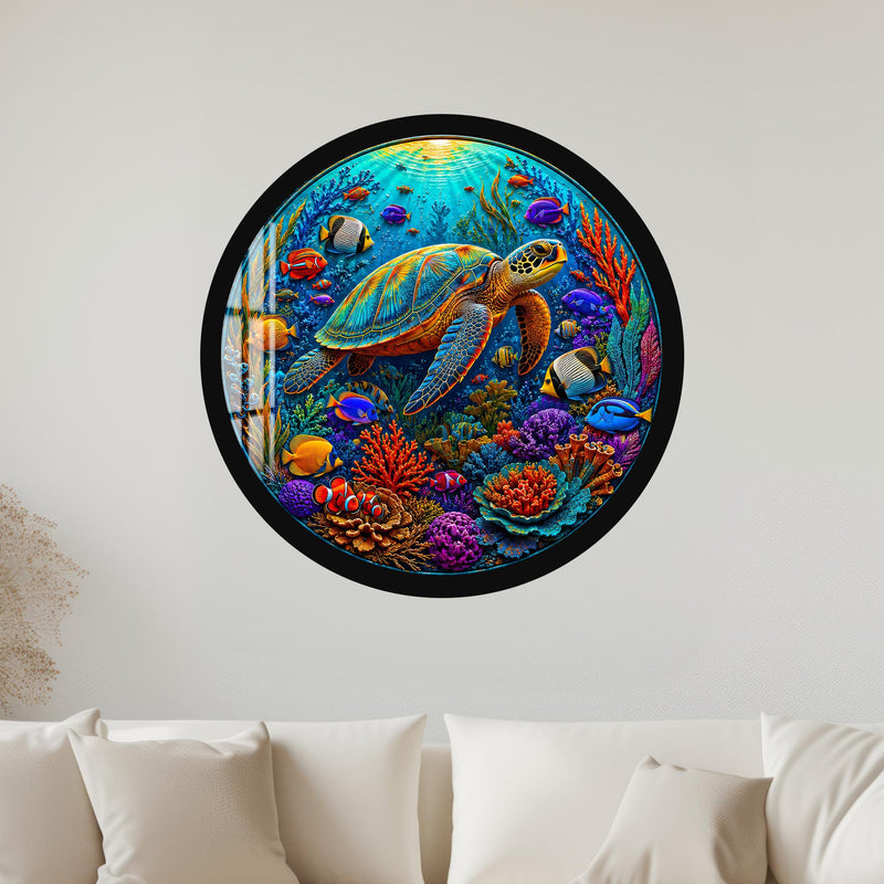 Vibrant Sea Turtle Reef with black frame
