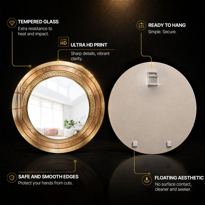 Gilded Copper Rings — tempered glass, ultra HD print, ready to hang