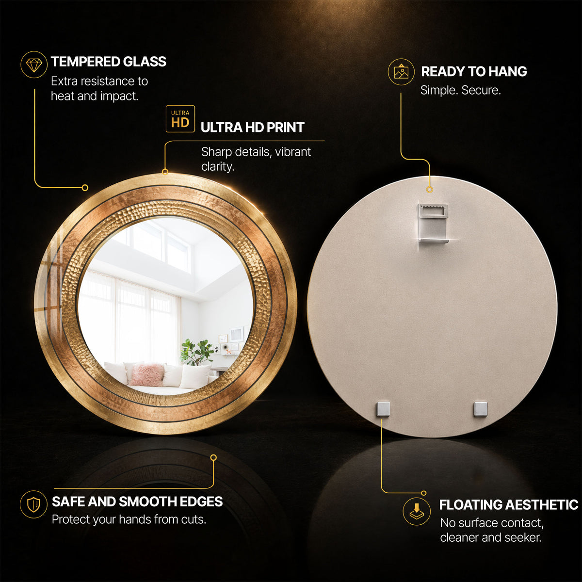 Gilded Copper Rings — tempered glass, ultra HD print, ready to hang