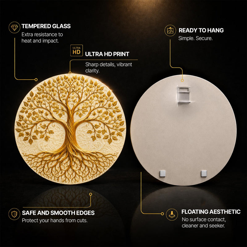 Golden Tree Of Life — tempered glass, ultra HD print, ready to hang