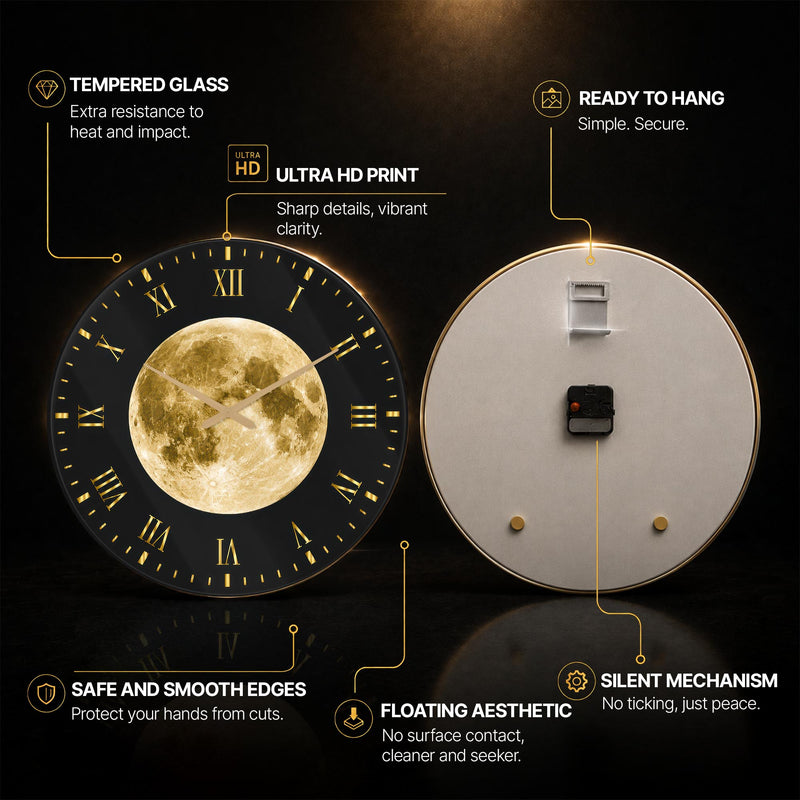 Golden Lunar Roman — tempered glass, ultra HD print, ready to hang