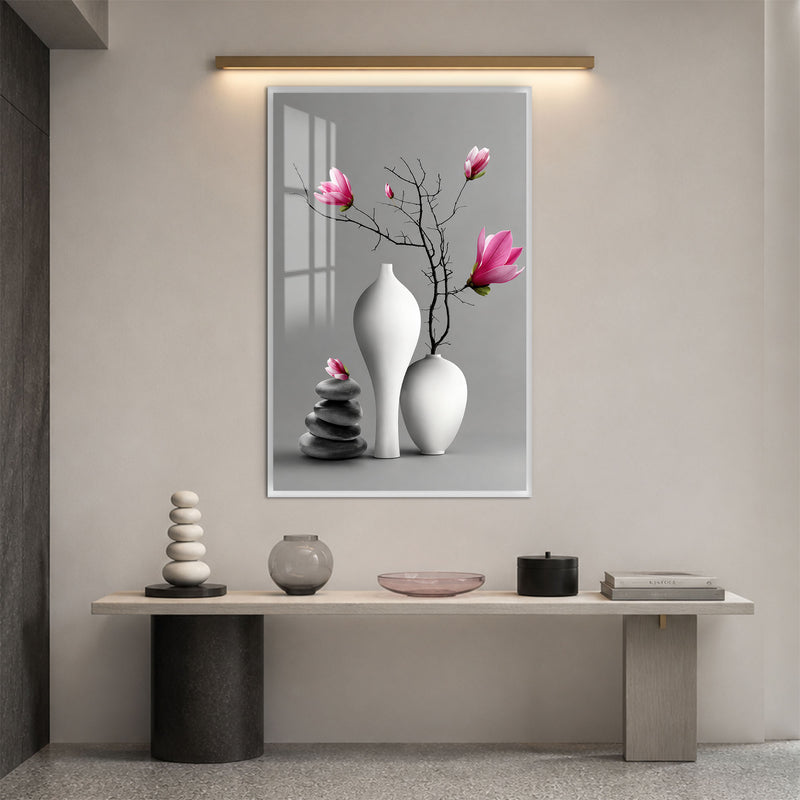 Pink Magnolia Still Life with white frame