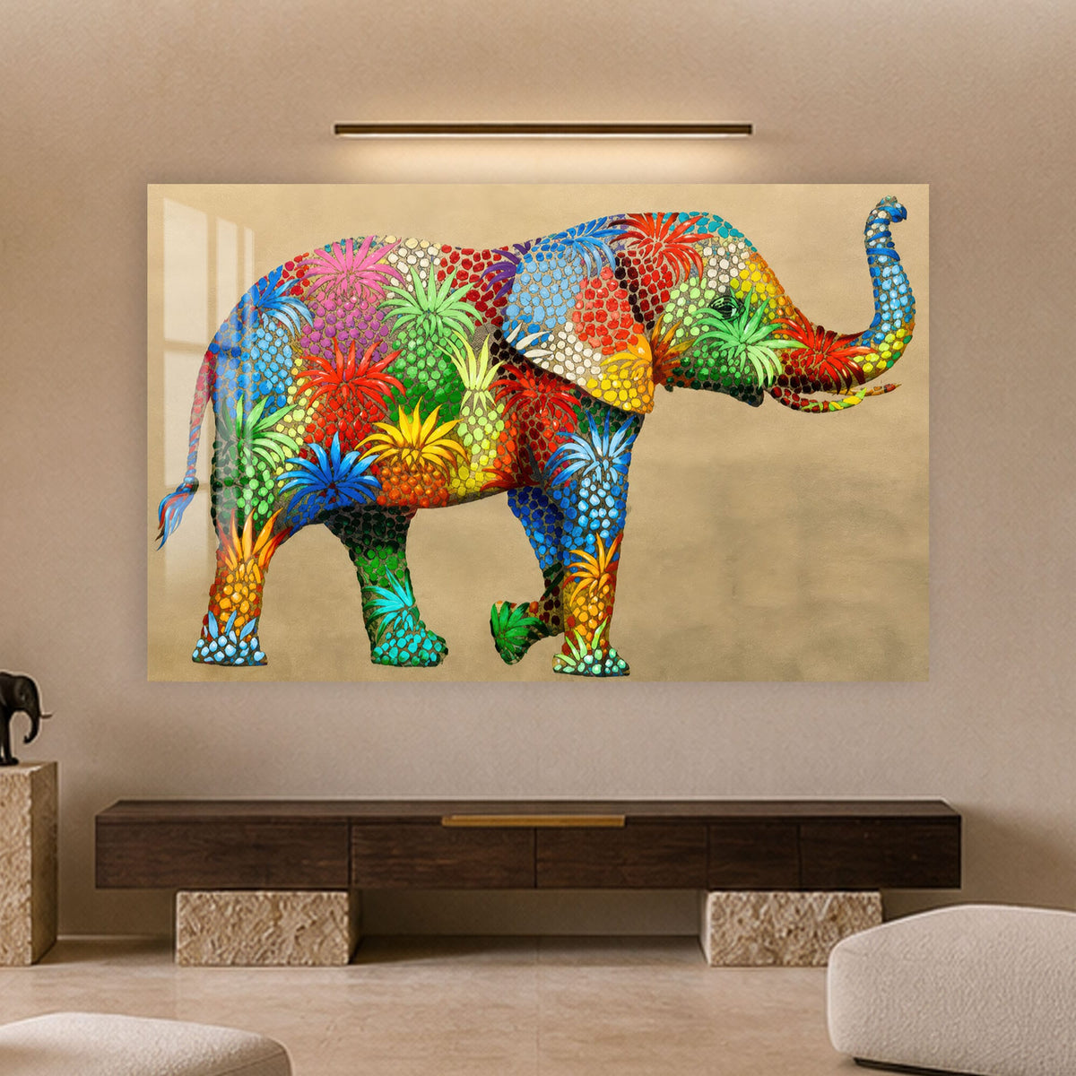 Artronauts Glass Print Floral Mosaic Elephant Glass Wall Art